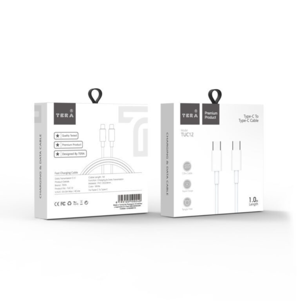Cable TYPE-C Vers TYPE-C TERA 1m – Blanc