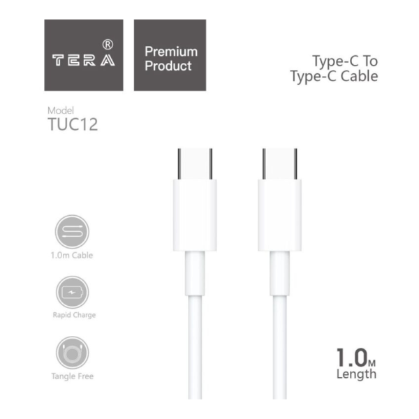 Cable TYPE-C Vers TYPE-C TERA 1m – Blanc