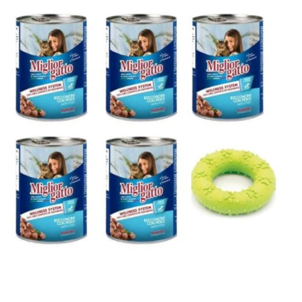 Pack Pour Chat : 5 boîtes Migilior Gatto Au Poisson & Jouet