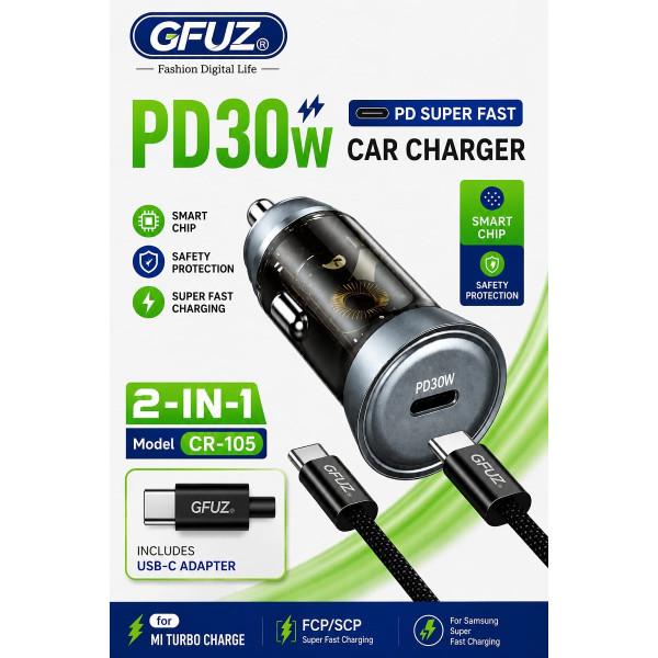 Allume Cigare + Cable Tressé Super Rapide PD30W GFUZ CR-105