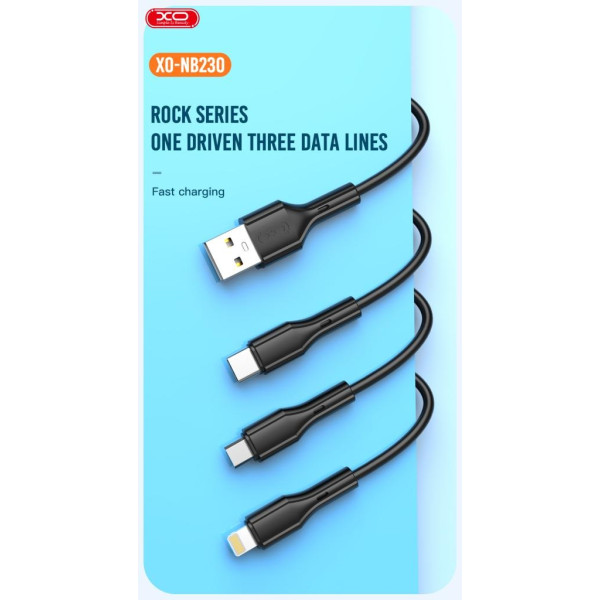 Câble XO NB230 Rock 3en1 USB Vers Lightning + Type-C +... 2