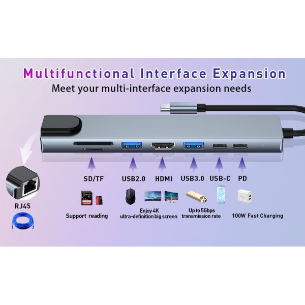 محول 8 في 1 من نوع C - USB-C إلى HD...