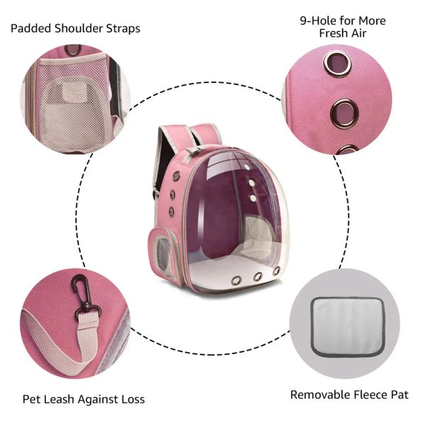 Transparent Pink Backpack for Pets -...