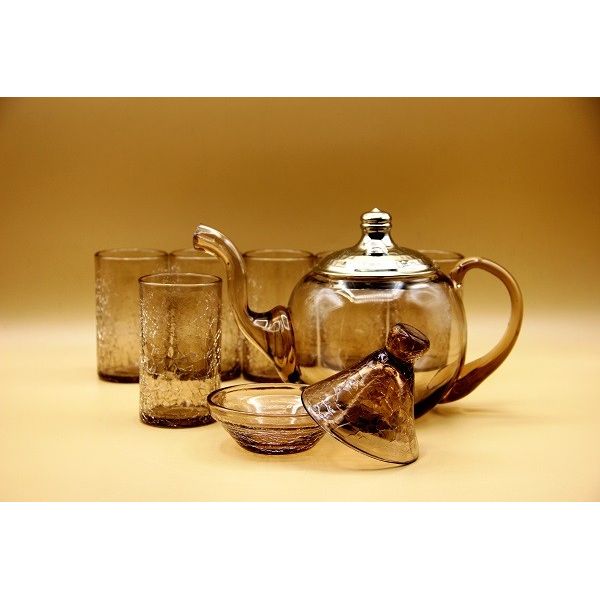 Service thé 10pcs en verre soufflé craquelé